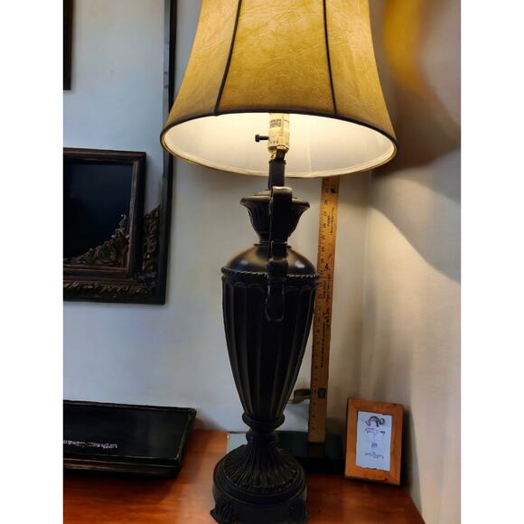Table Lamp Vintage Neoclassical Urn Style Black Base Ivory Shade 35" Tall - Picture 7 of 8